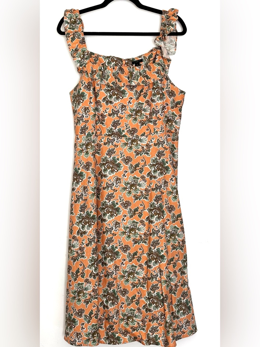 Ann Taylor Floral Cotton Linen Ruffle Square Neck Flare Dress Size 12P Petite